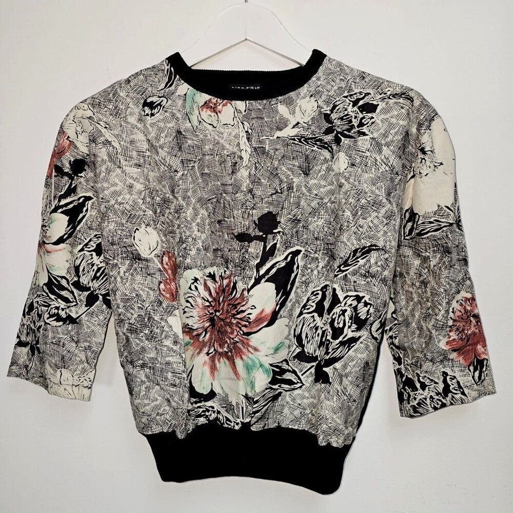 Citron Santa Monica Floral Sweater Top Womens Small 3/4 Sleeve New $139